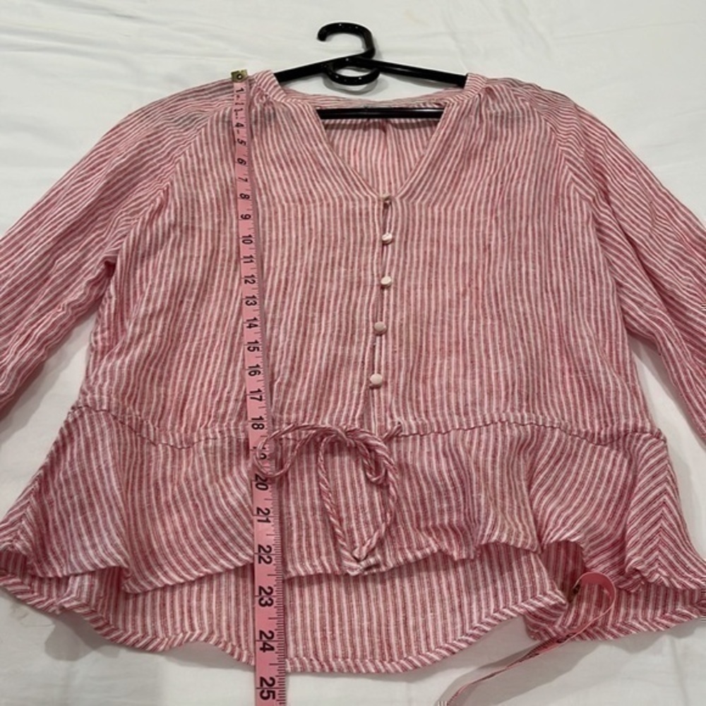 Red And White Stripe Linen Rails Blouse - image 5